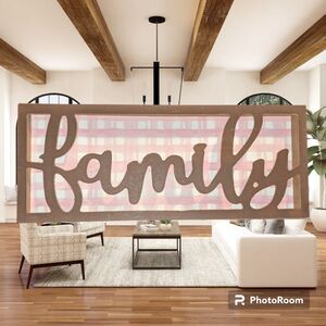 3d Pink & Brown Plaid "Family Sign 11.5 x 5‎